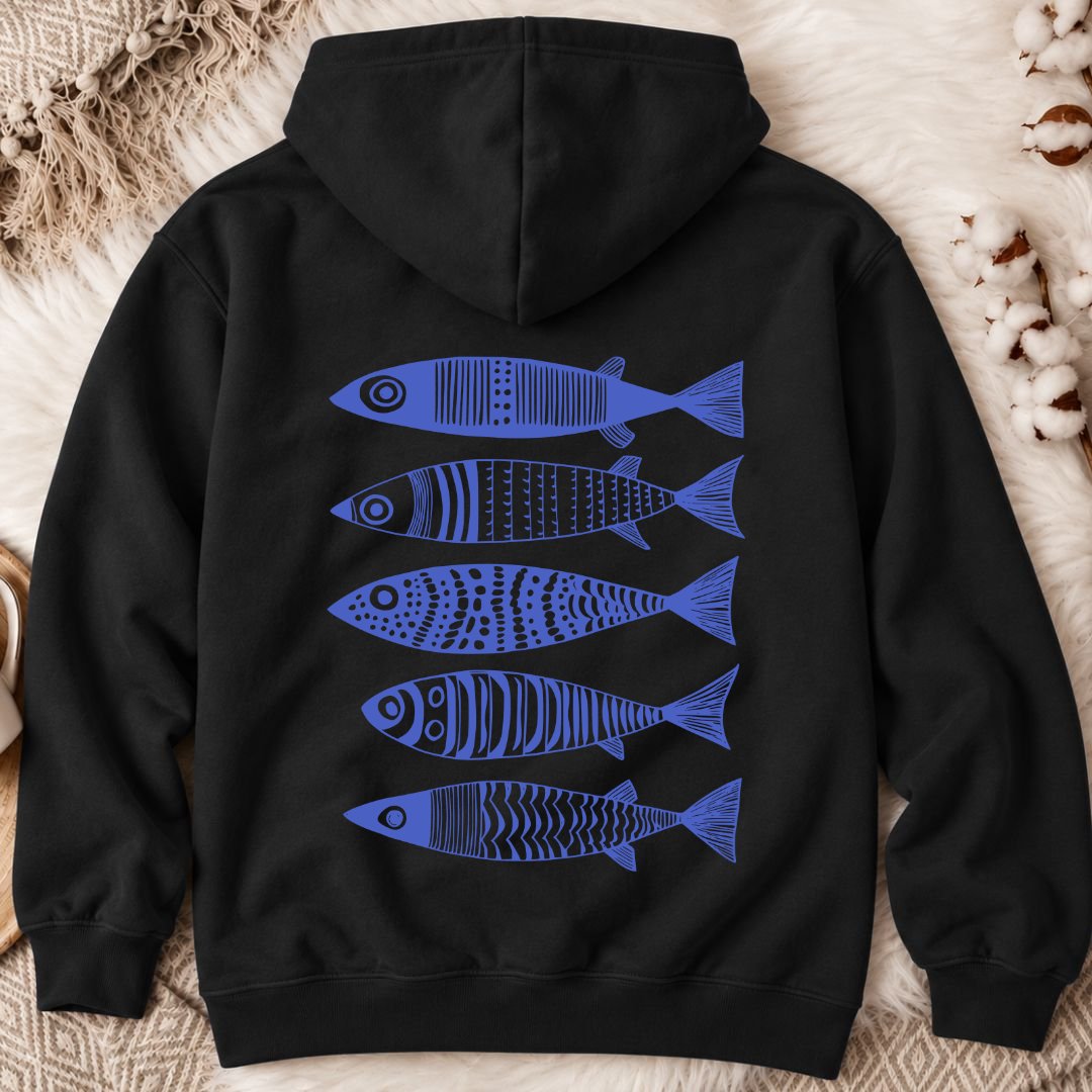 Blue Sardines Back Print Hoodie