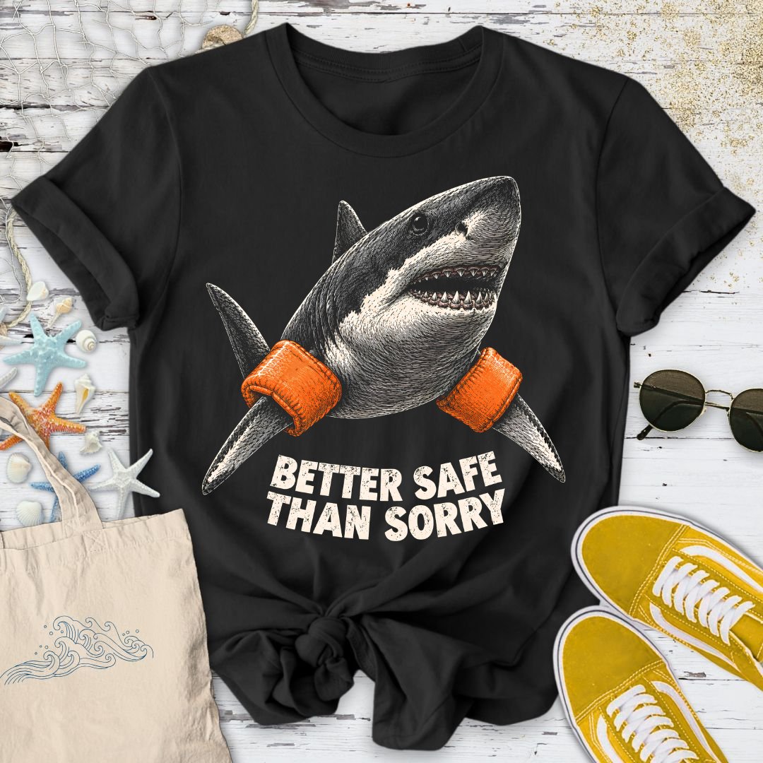 Better Safe Than Sorry, Shark T-Shirt in Black - Dolce Reverie