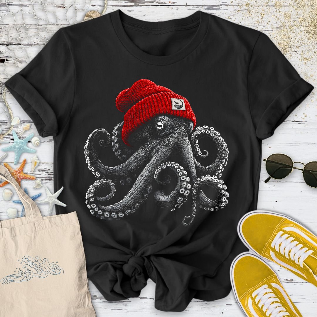 Red Beanie Octopus T-Shirt