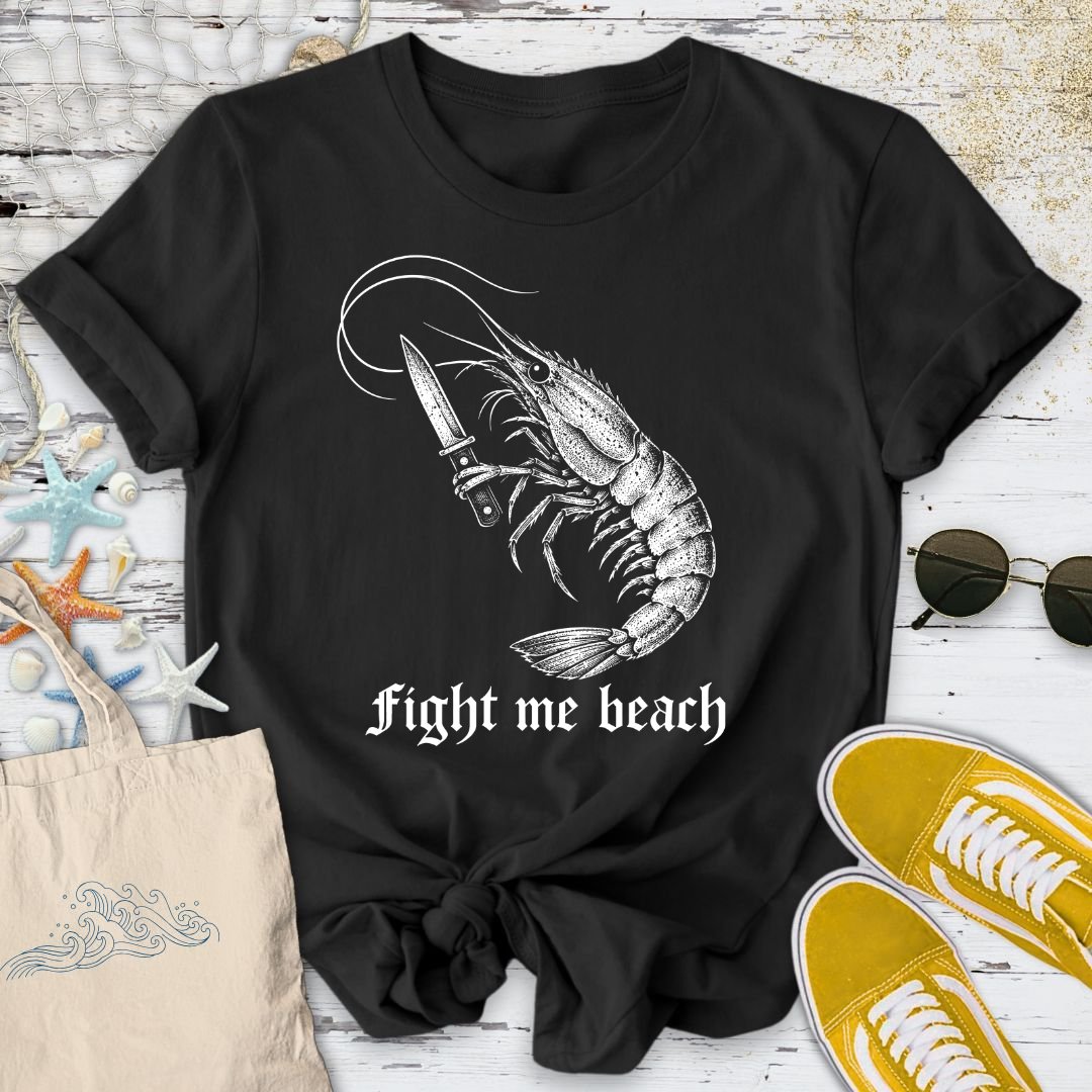 Fight Me Beach, Shrimp T-Shirt in Black - Dolce Reverie