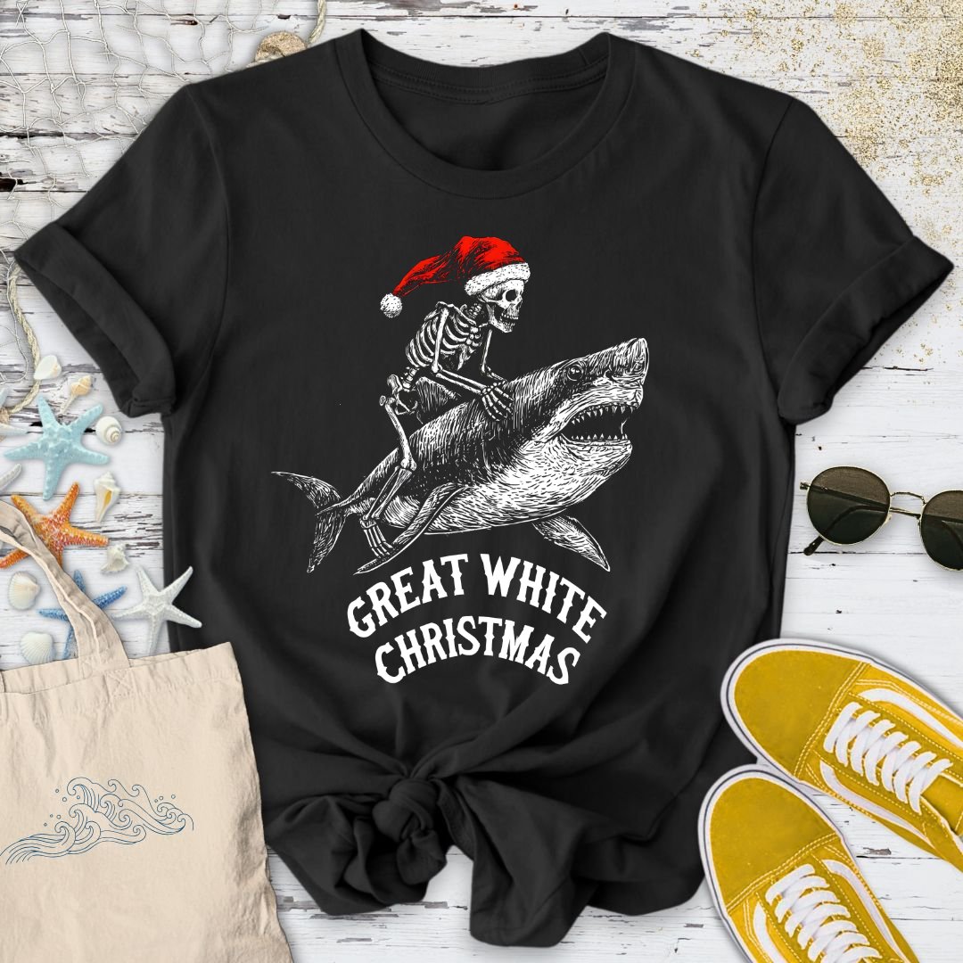 Skeleton Santa Shark T-Shirt in Black - Dolce Reverie