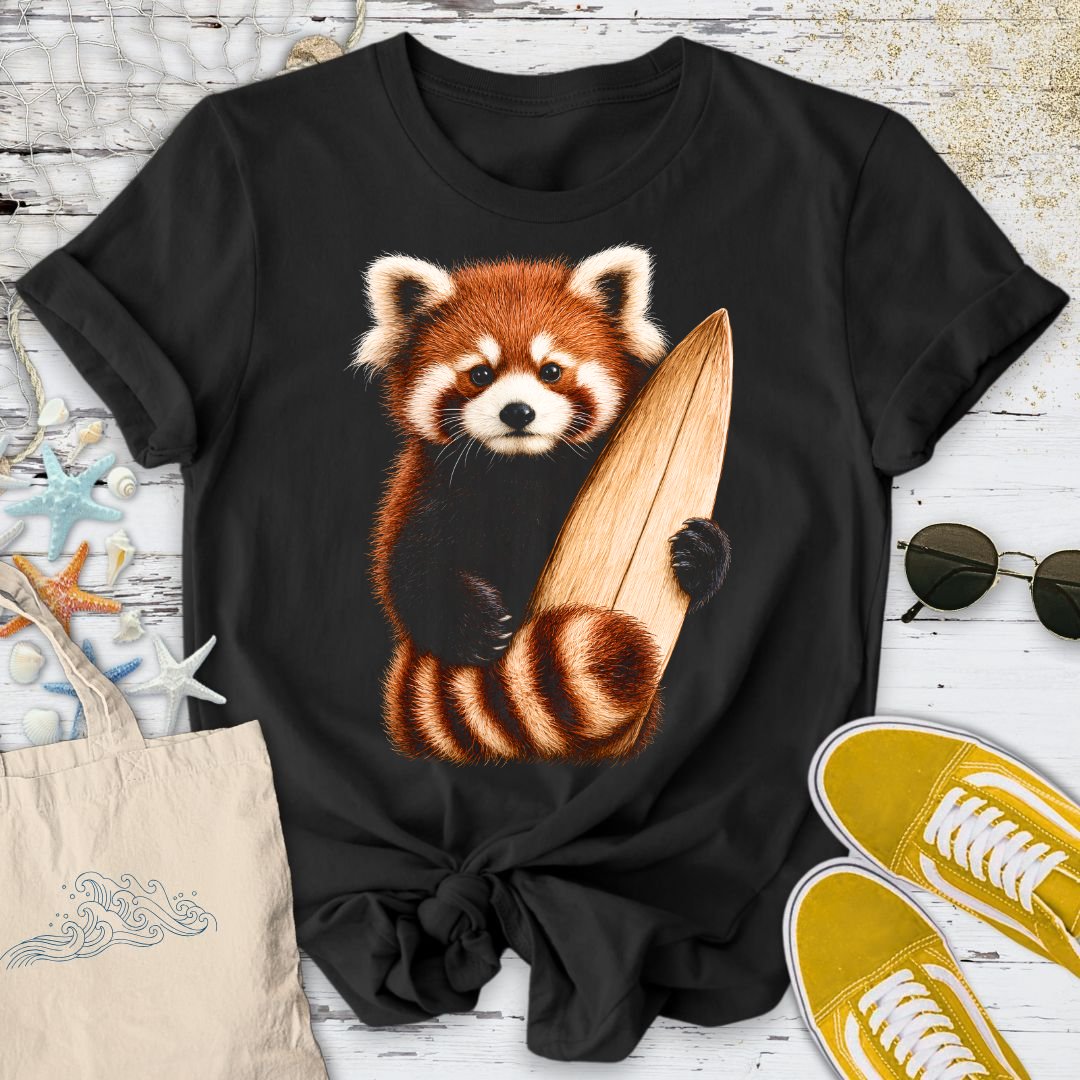Surfing Red Panda T-Shirt in Black - Dolce Reverie