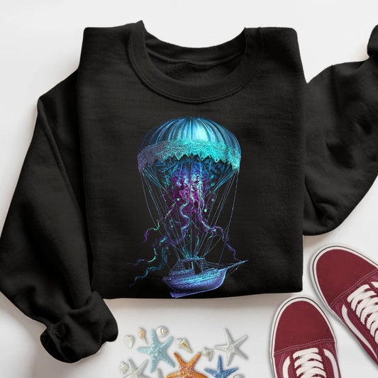 Jellyfish Air Balloon Sweatshirt in Black - Dolce Reverie