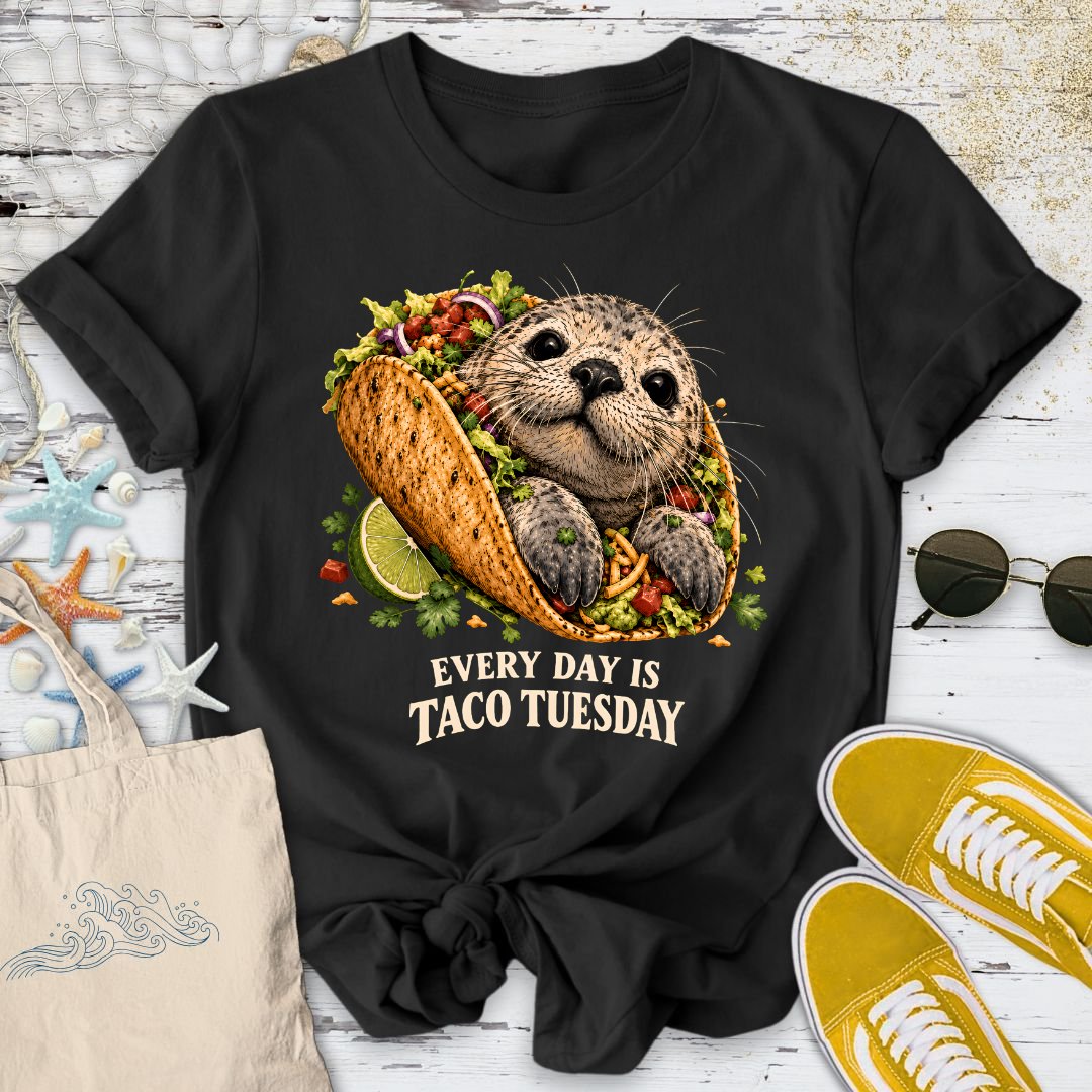 Taco Tuesday Seal T-Shirt in Black - Dolce Reverie
