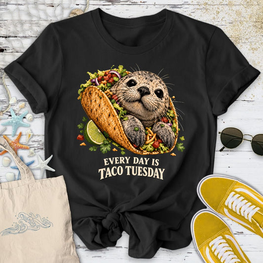 Taco Tuesday Seal T-Shirt in Black - Dolce Reverie