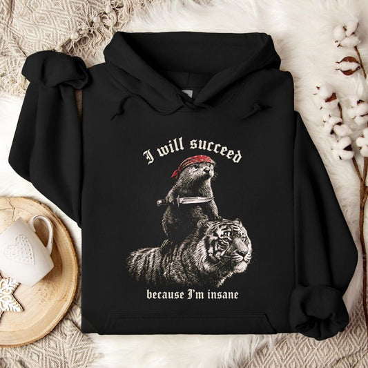 I Will Succeed, Sea Otter Hoodie in Black - Dolce Reverie