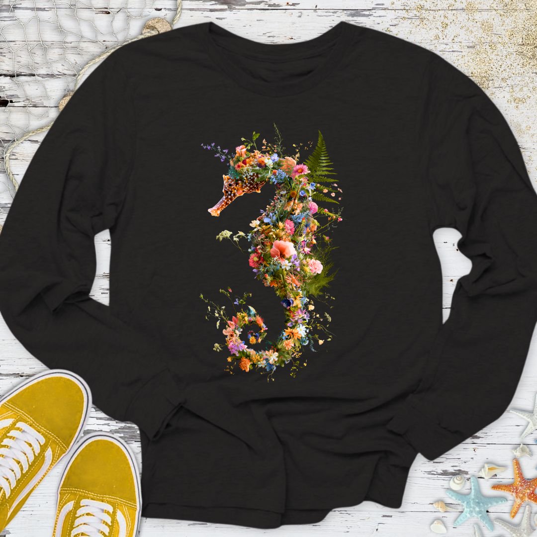 Floral Seahorse Long Sleeve Tee