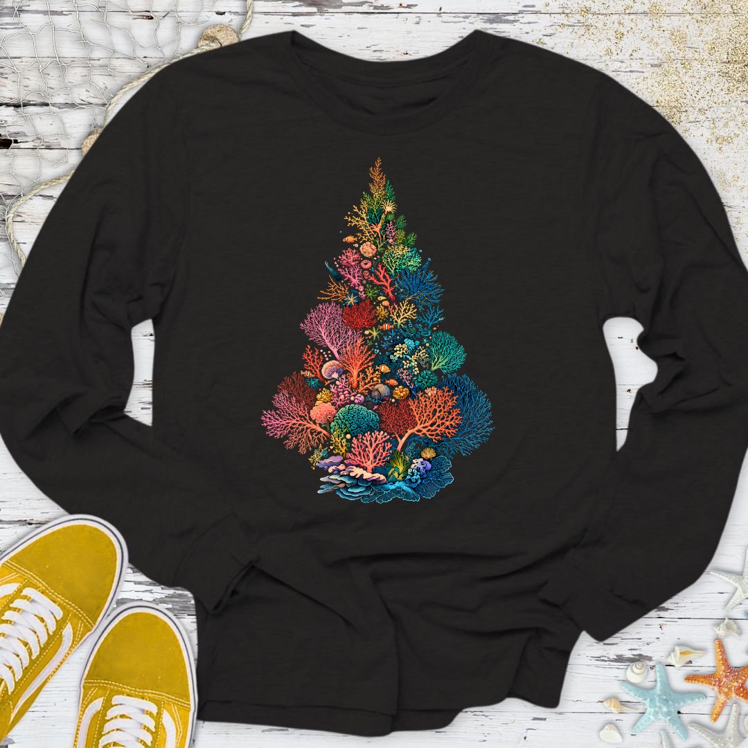 Coral Christmas Tree Long Sleeve Tee