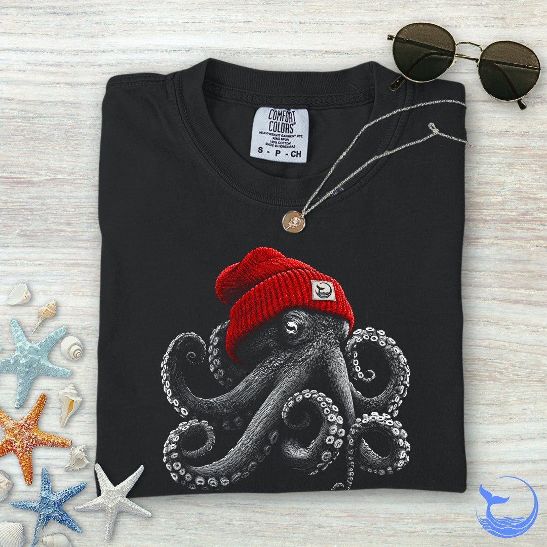 Red Beanie Octopus Comfort Colors T-Shirt