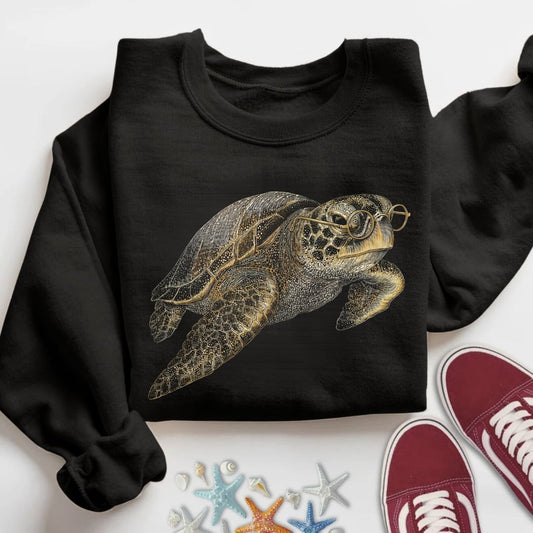 The Scholar Turtle Sweatshirt in Black - Dolce Reverie