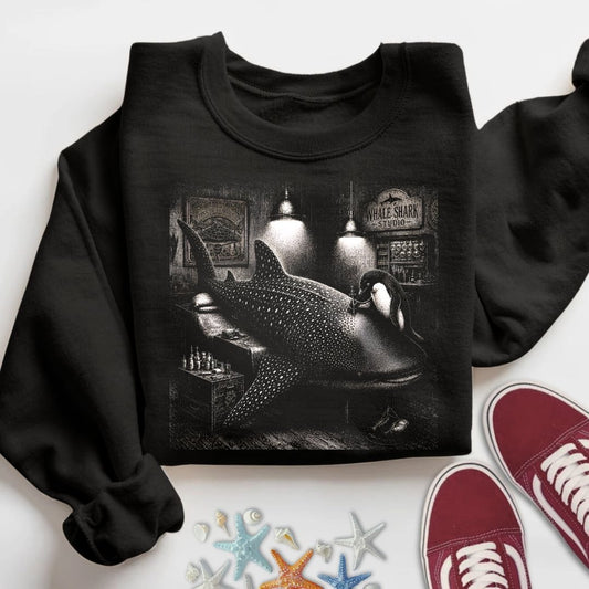 Whale Shark Tattoo Sweatshirt in Black - Dolce Reverie