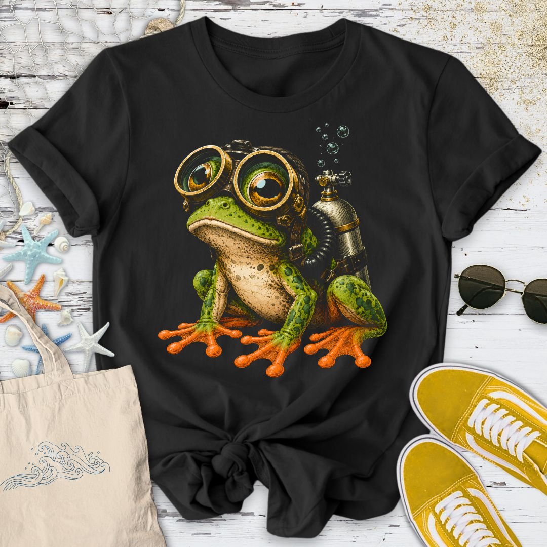 Scuba Diver Frog T-Shirt in Black - Dolce Reverie