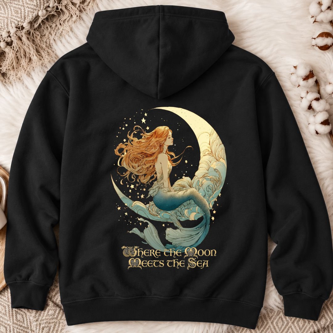 Moon Meets The Sea, Mermaid Back Print Hoodie