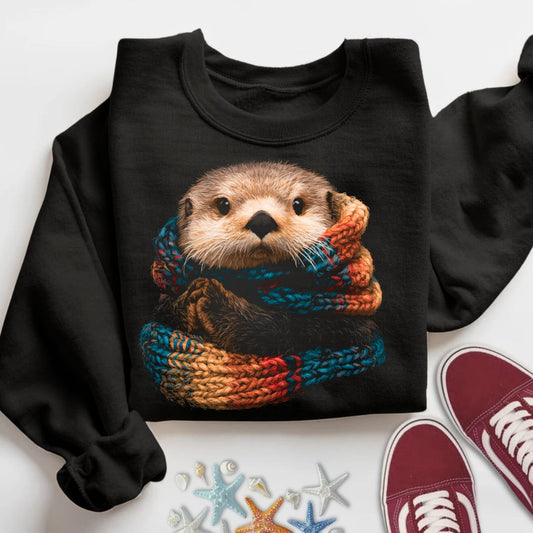Winter Ready, Otter Sweatshirt in Black - Dolce Reverie