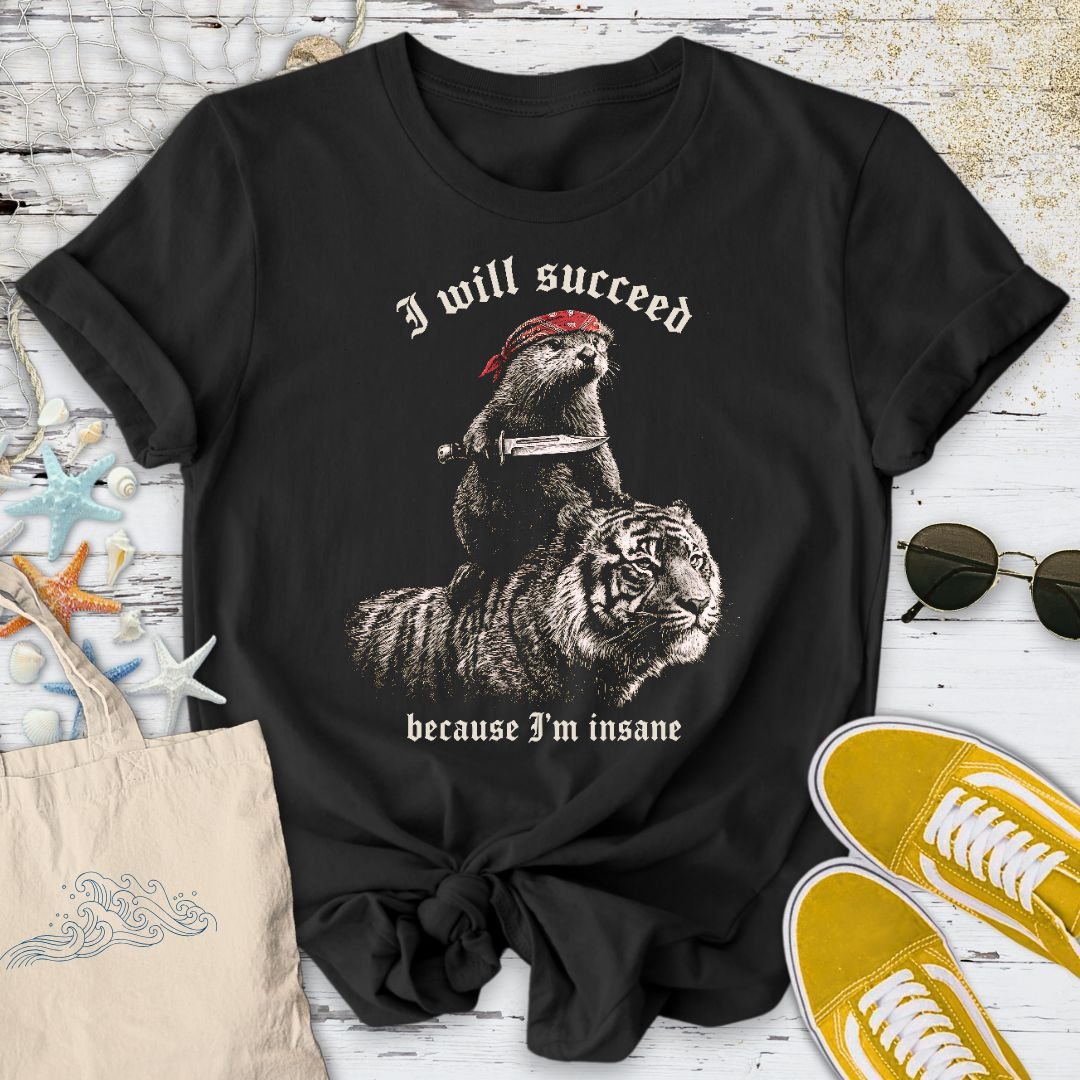 I Will Succeed, Sea Otter T-Shirt in Black - Dolce Reverie