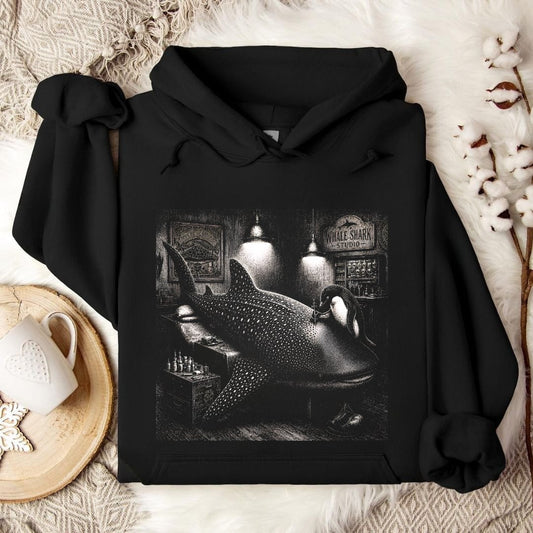 Whale Shark Tattoo Hoodie in Black - Dolce Reverie