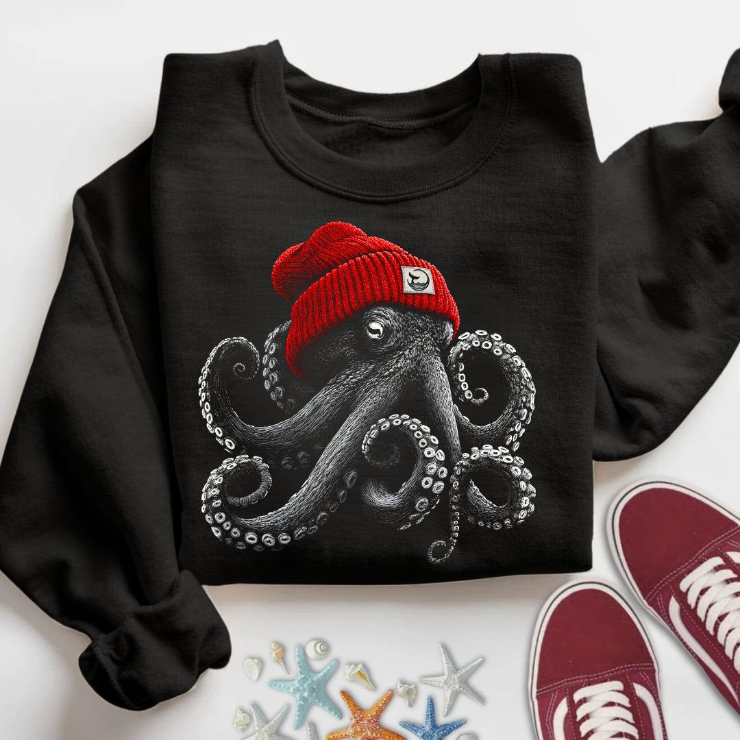 Red Beanie Octopus Sweatshirt