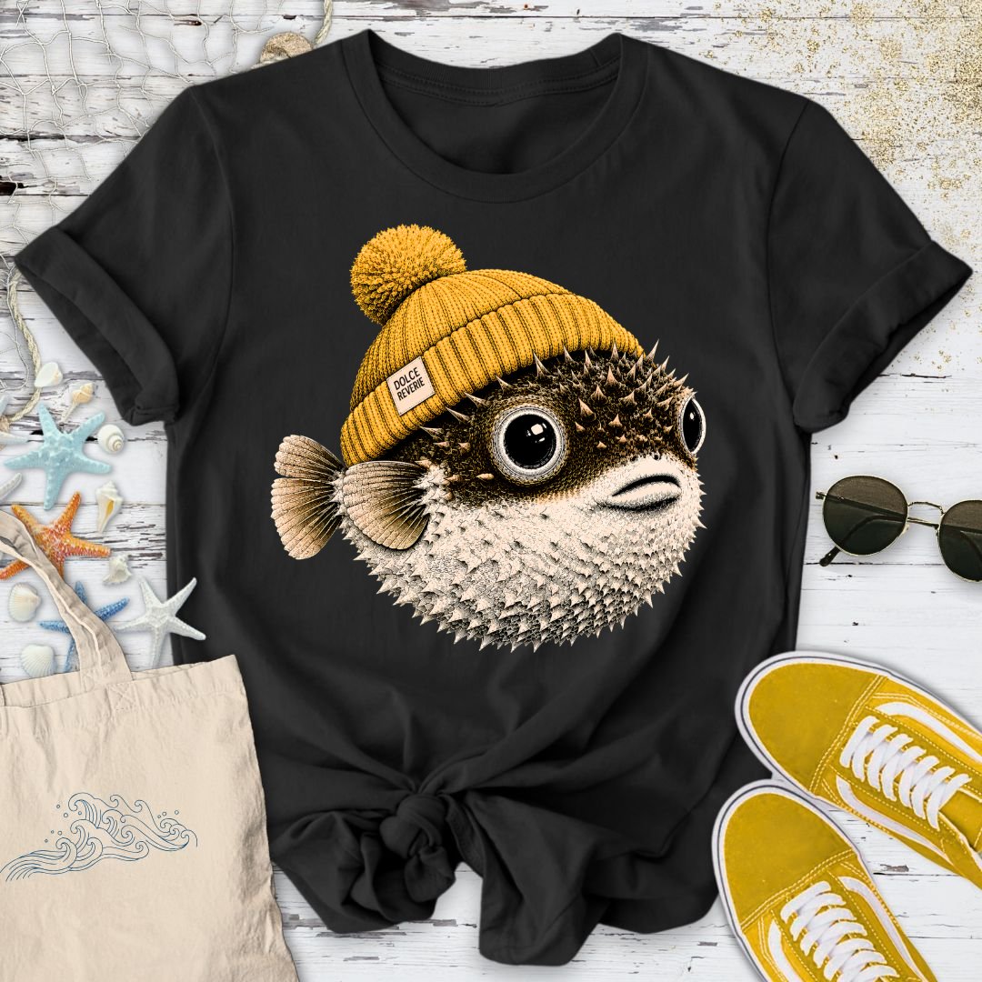 Winter Pufferfish T-Shirt in Black - Dolce Reverie