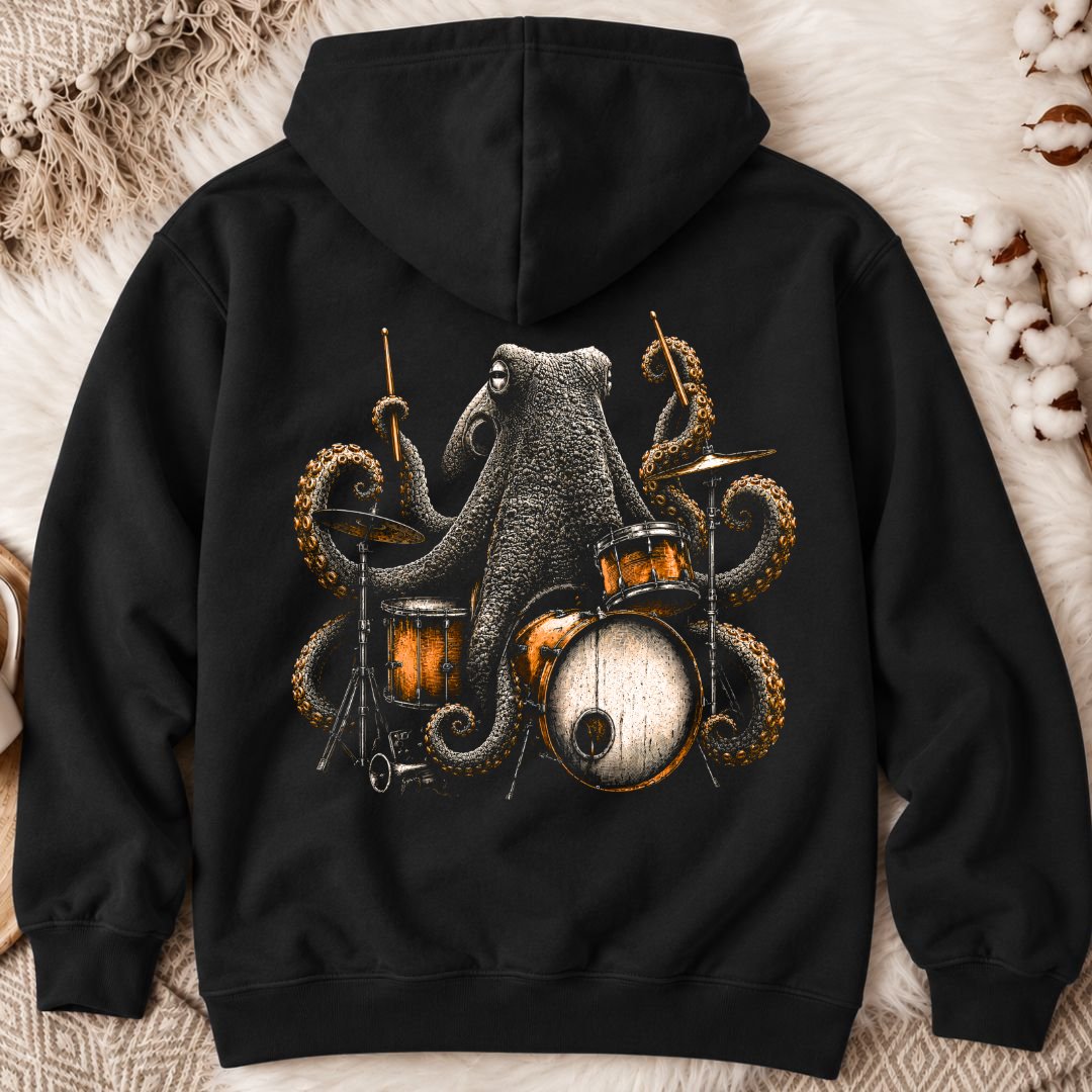 Wild Octopus Drummer Back Print Hoodie