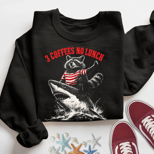 3 Coffees No Luch Sweatshirt in Black - Dolce Reverie