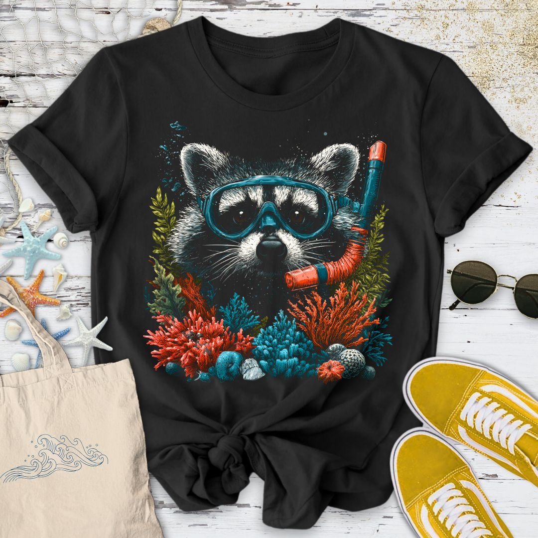 Scuba Diver Raccoon T-Shirt in Black - Dolce Reverie