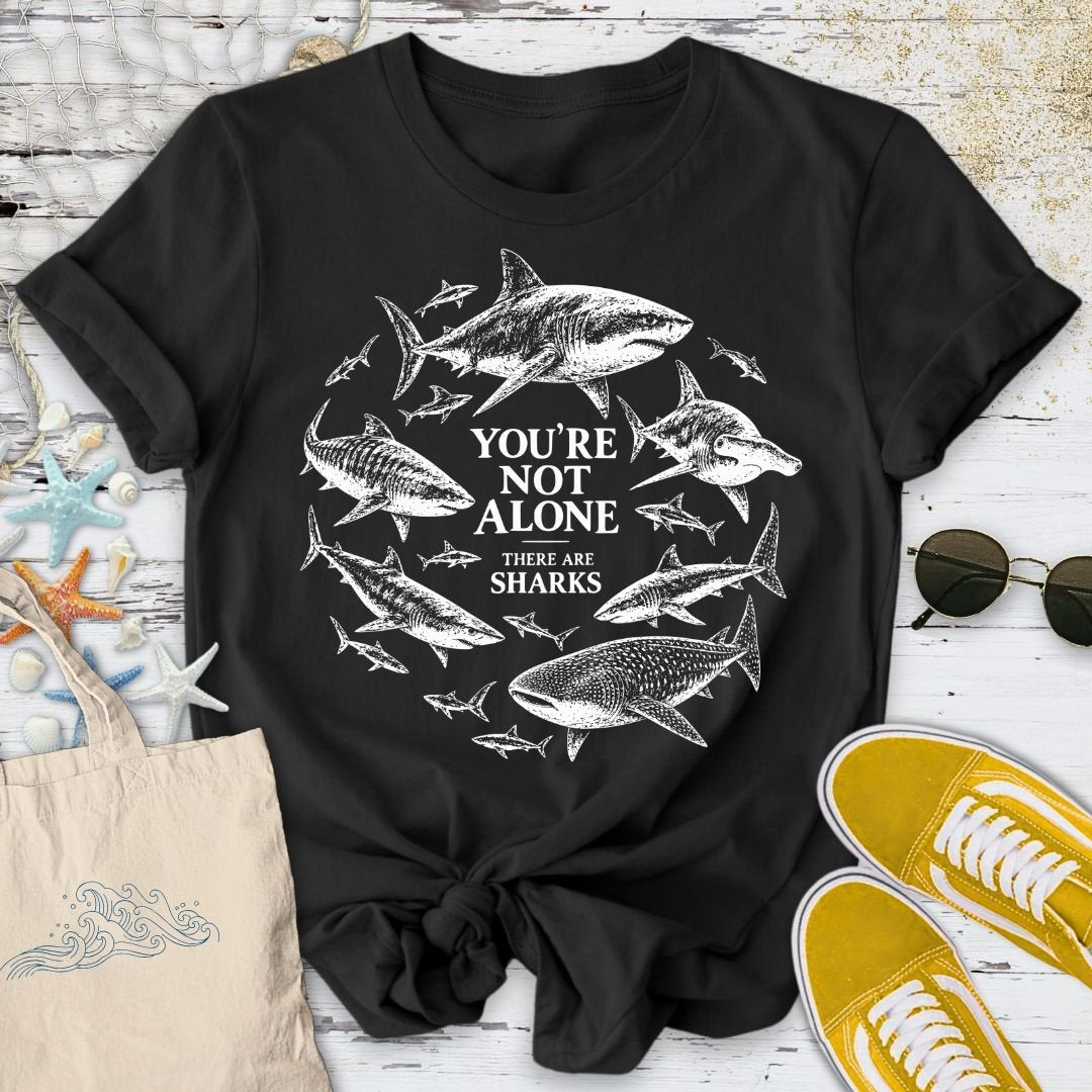 You're Not Alone, Sharks T-Shirt in Black - Dolce Reverie