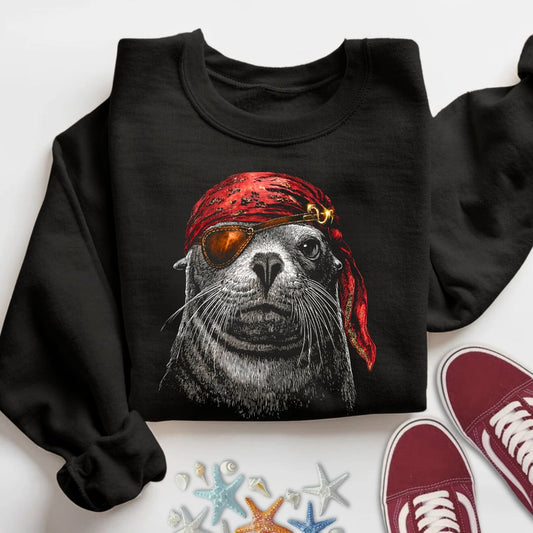 Sea Lion Pirate Sweatshirt in Black - Dolce Reverie