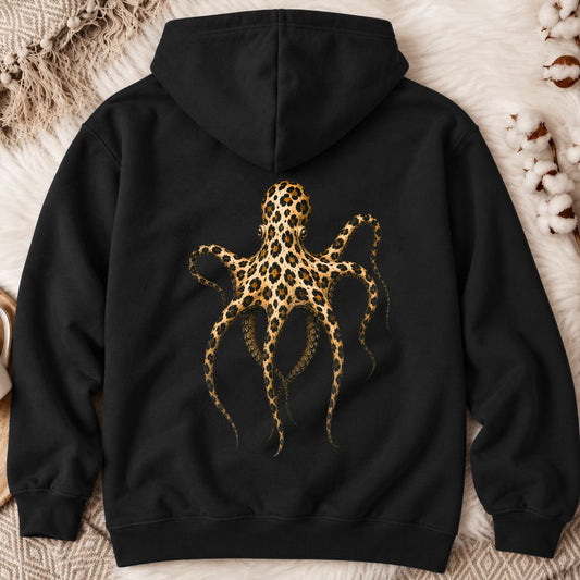 Cheetah Octopus Back Print Hoodie in Black - Dolce Reverie
