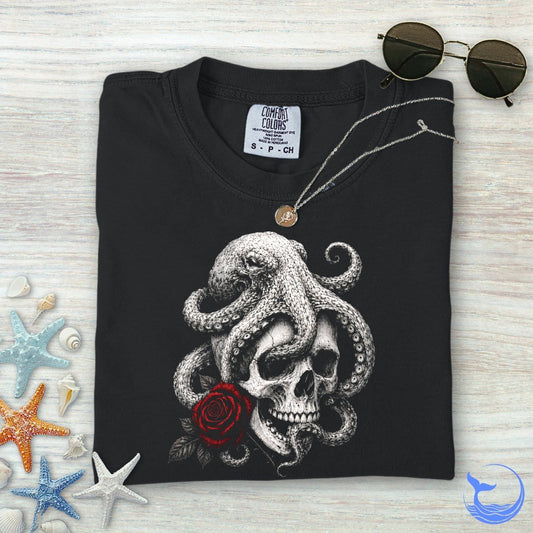The Last Rose, Octopus Comfort Colors T-Shirt in Black - Dolce Reverie