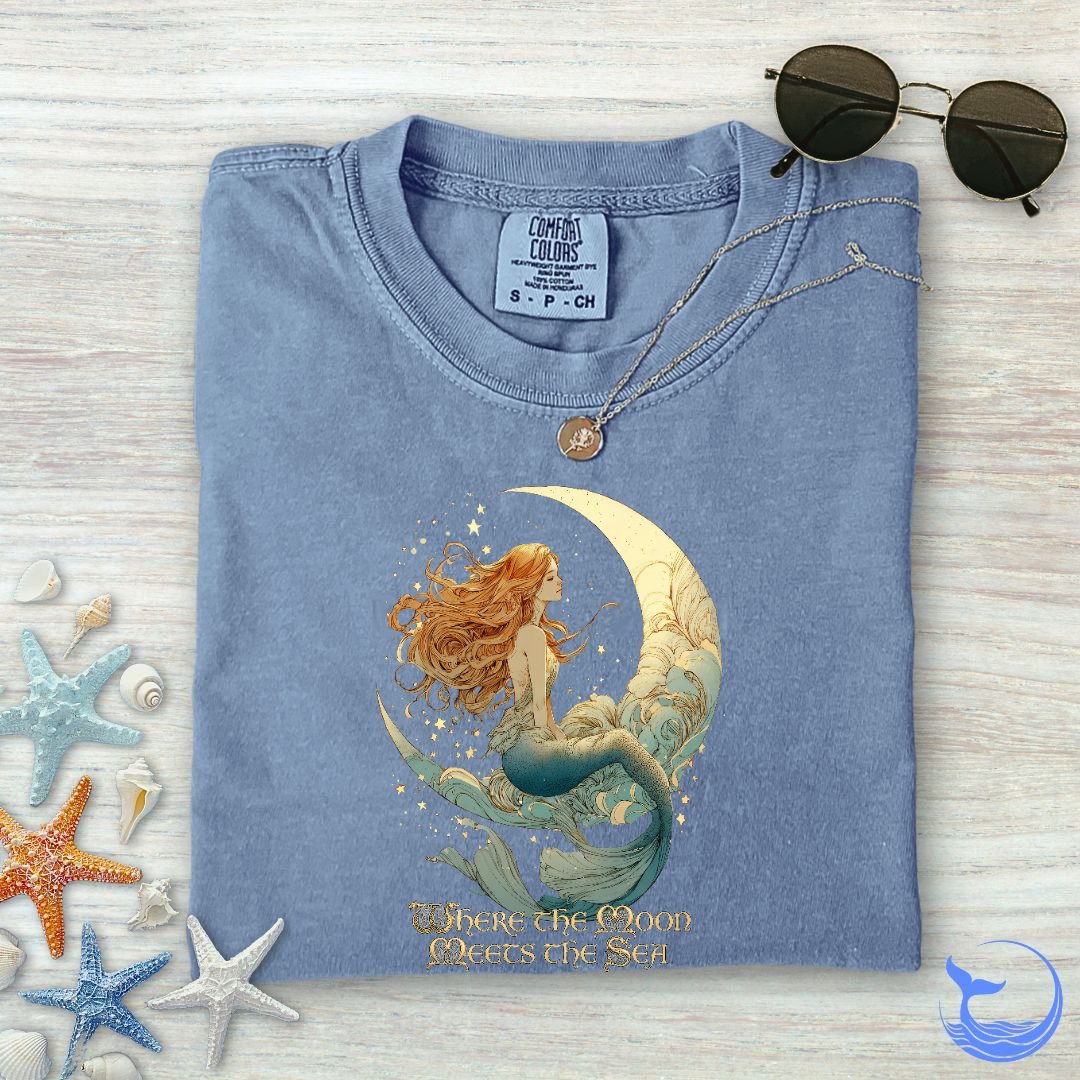 Moon Meets The Sea, Mermaid Comfort Colors T-Shirt