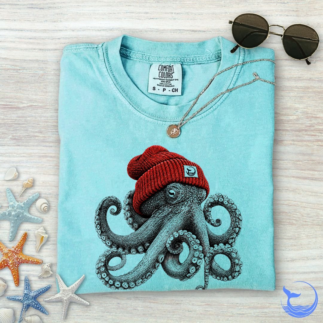 Red Beanie Octopus Comfort Colors T-Shirt