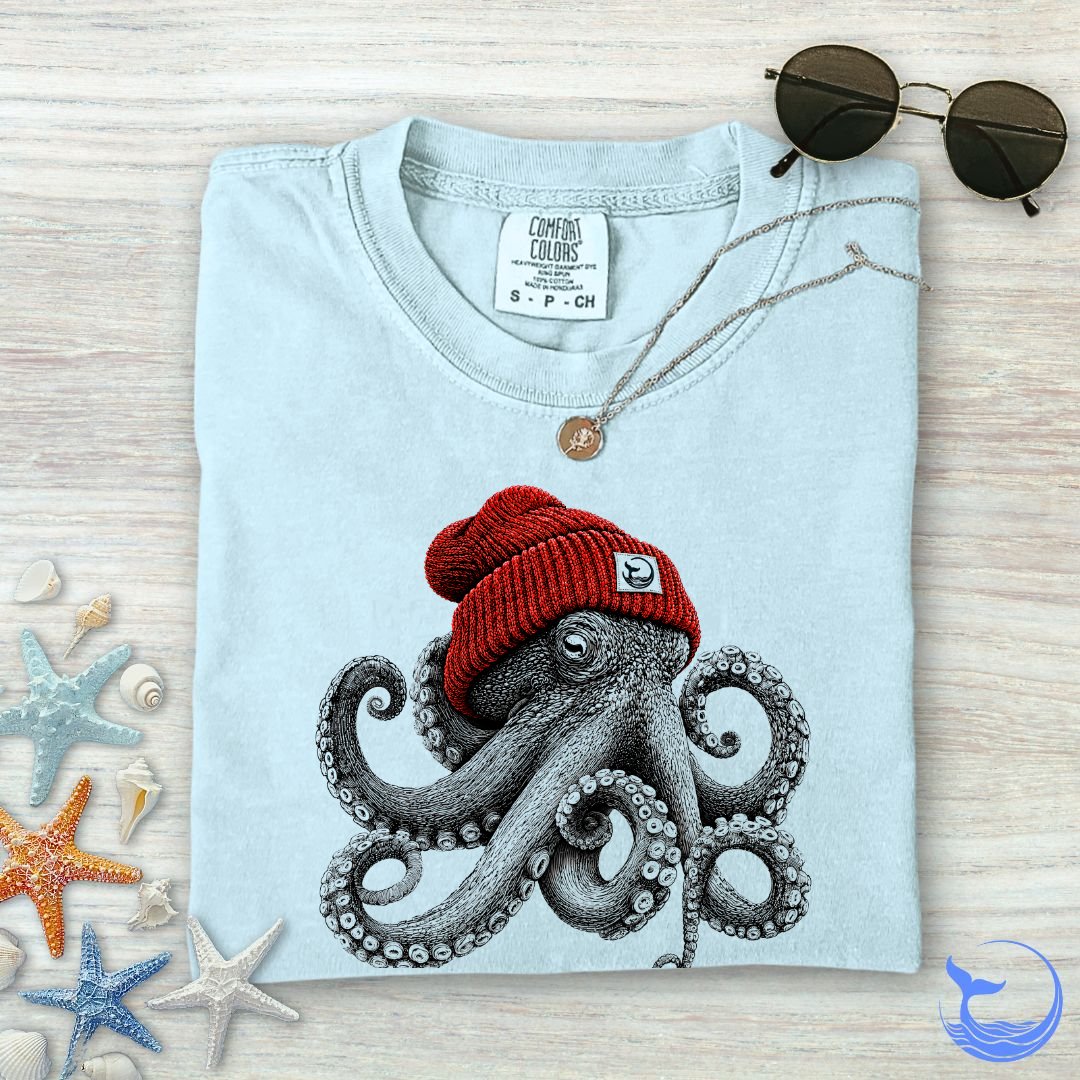 Red Beanie Octopus Comfort Colors T-Shirt