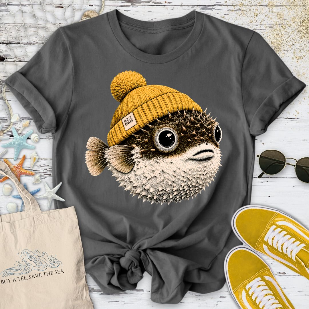 Winter Pufferfish T-Shirt in Charcoal - Dolce Reverie