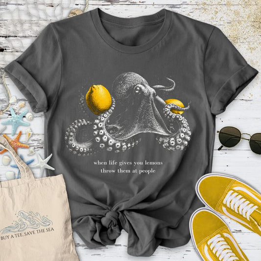 Lemons, Octopus T-Shirt in Charcoal - Dolce Reverie