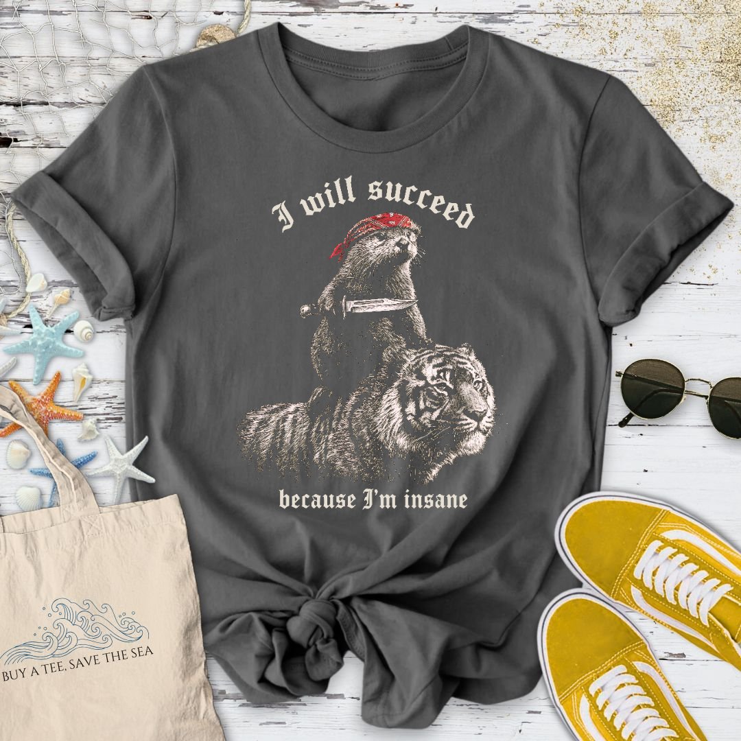 I Will Succeed, Sea Otter T-Shirt in Charcoal - Dolce Reverie