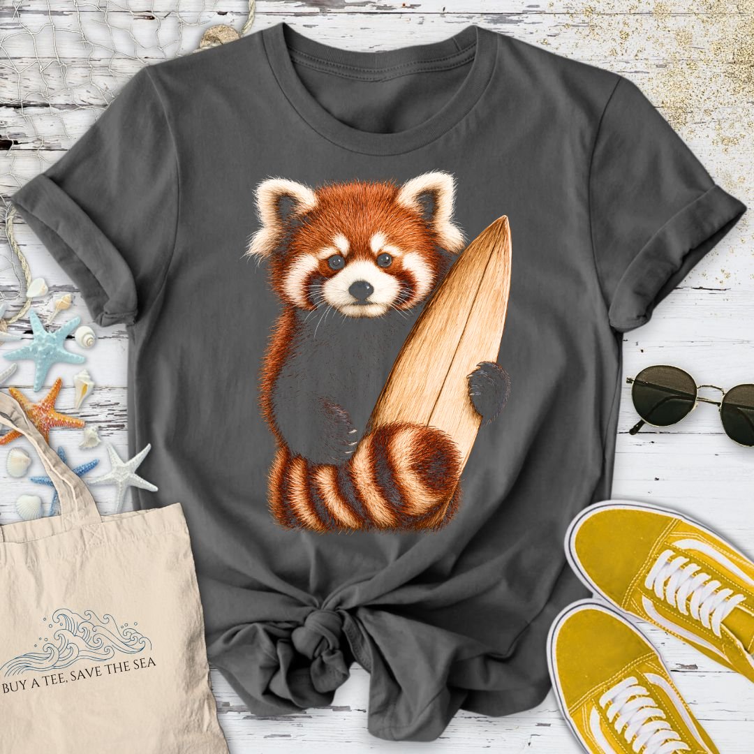 Surfing Red Panda T-Shirt in Charcoal - Dolce Reverie