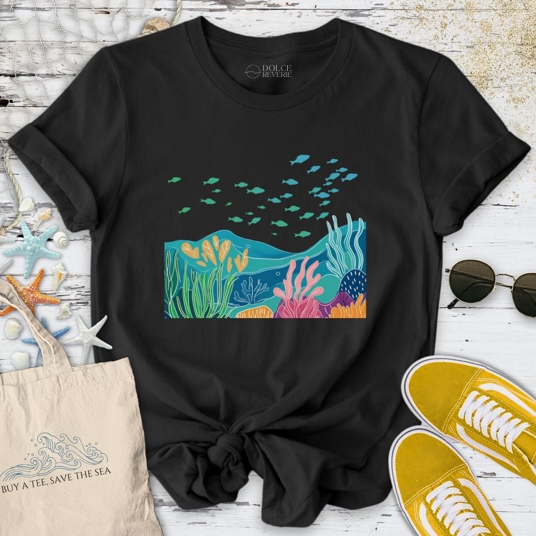 Coral Reef Colorful Line Art T-Shirt Black / S