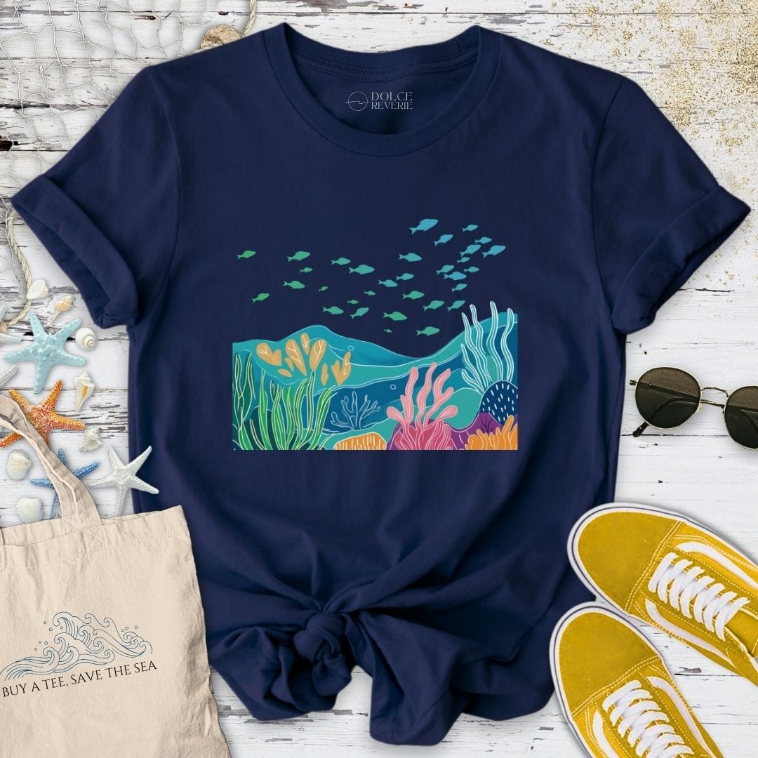 Coral Reef Colorful Line Art T-Shirt Navy / S