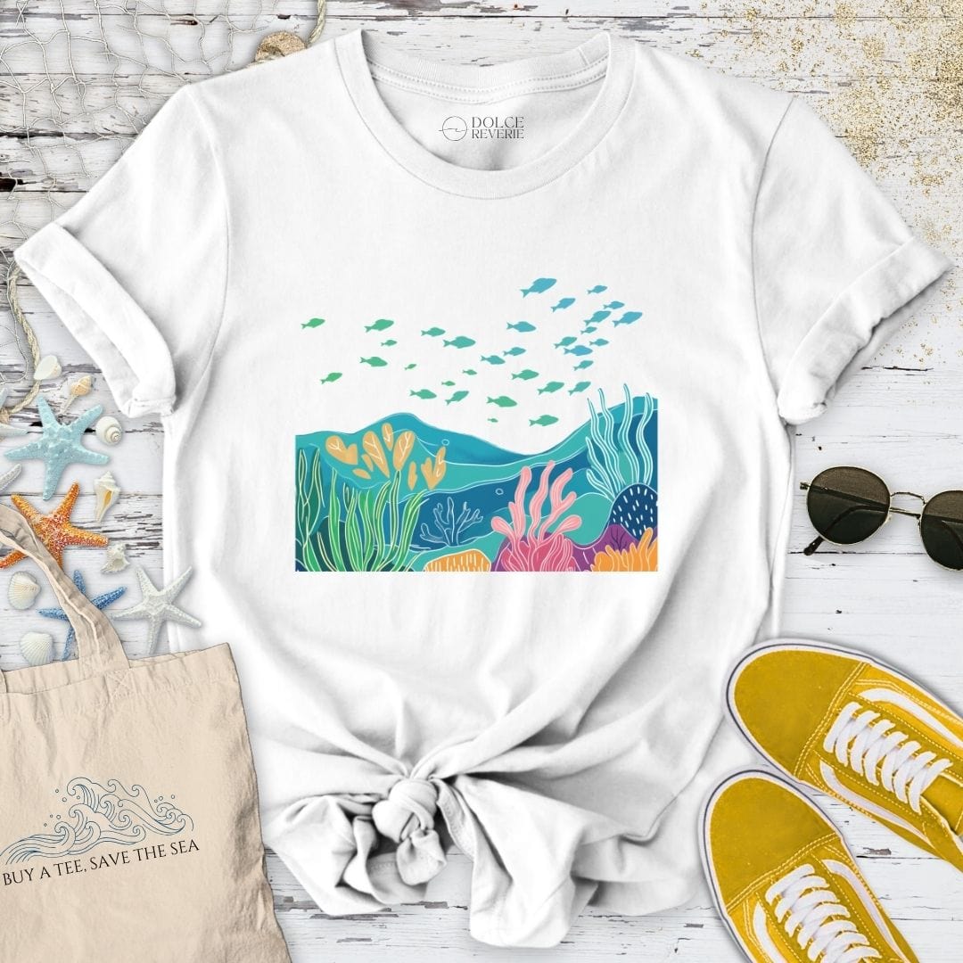 Coral Reef Colorful Line Art T-Shirt White / S