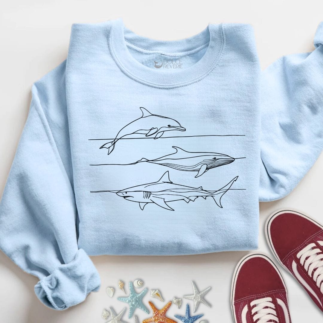 Dolphin, Whale & Shark Sweatshirt S / Light Blue