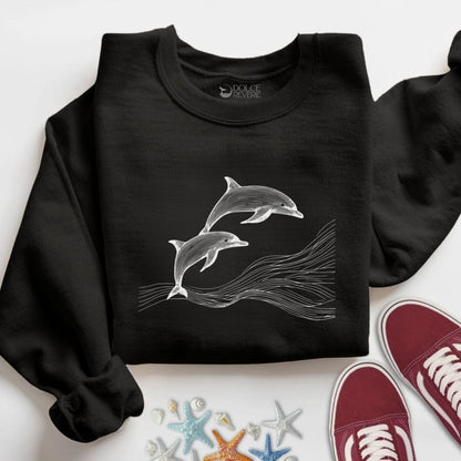 Dolphins Line Art Sweatshirt S / Black