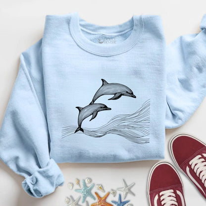 Dolphins Line Art Sweatshirt S / Light Blue