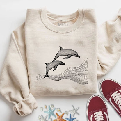 Dolphins Line Art Sweatshirt S / Sand