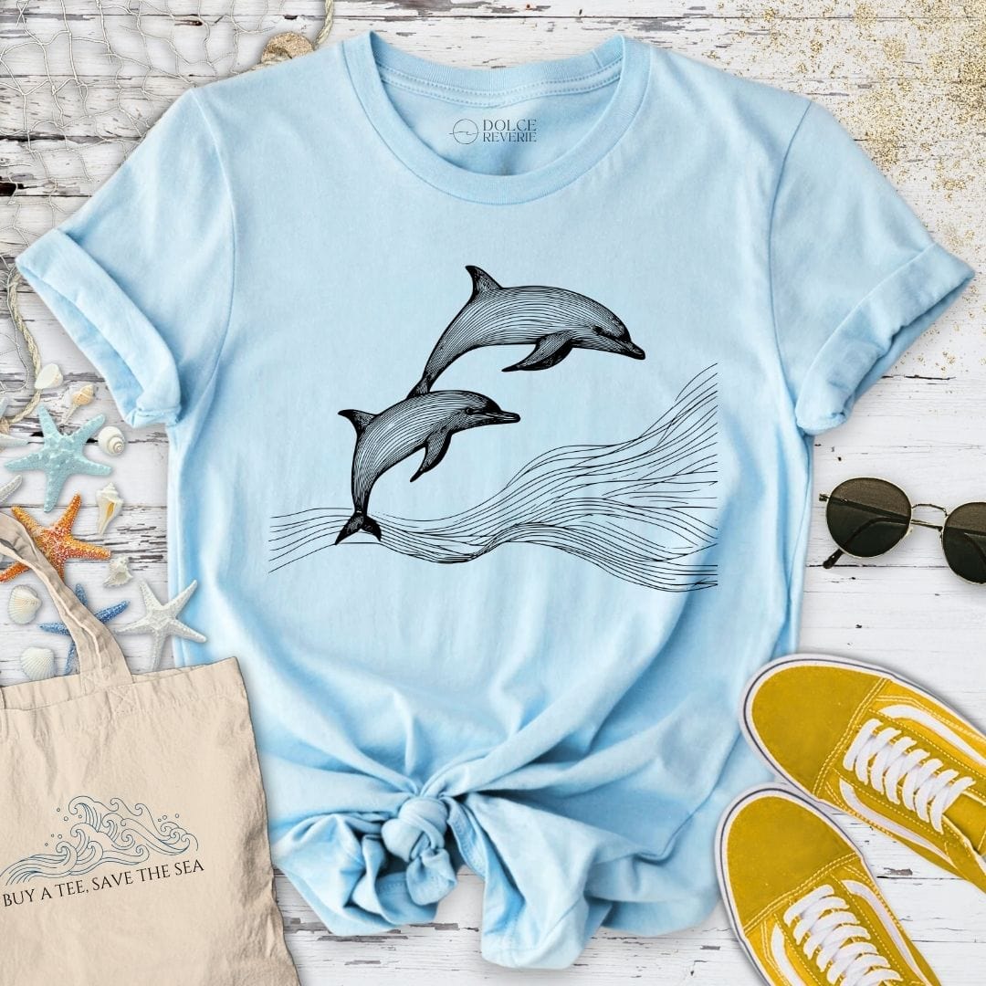 Dolphins Line Art T-Shirt Light Blue / S