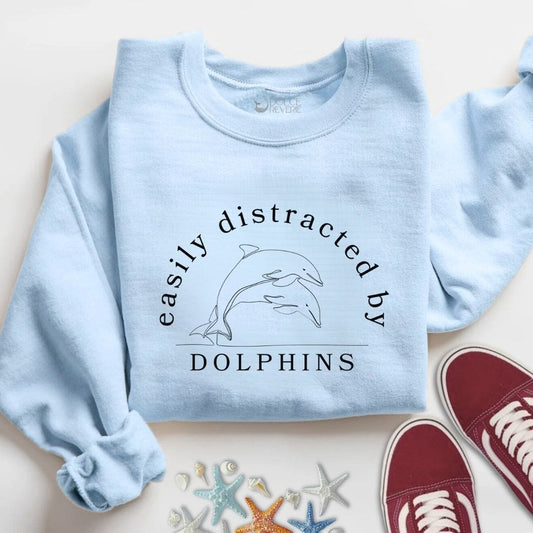 Easily Distracted By Dolphins Sweatshirt S / Light Blue