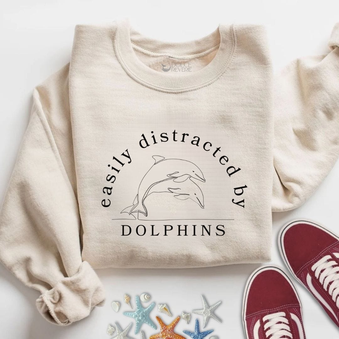 Easily Distracted By Dolphins Sweatshirt S / Sand