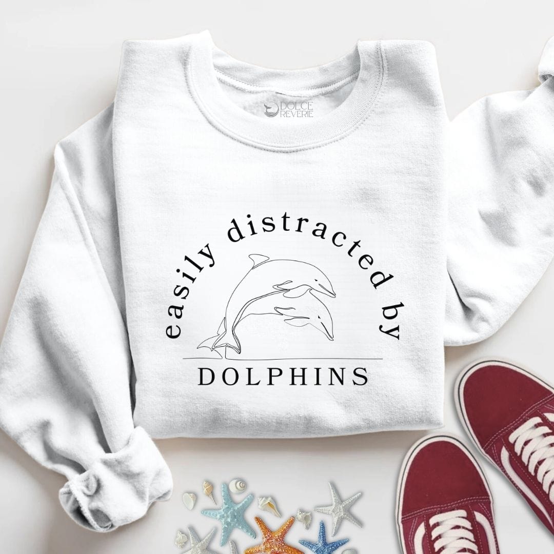 Easily Distracted By Dolphins Sweatshirt S / White