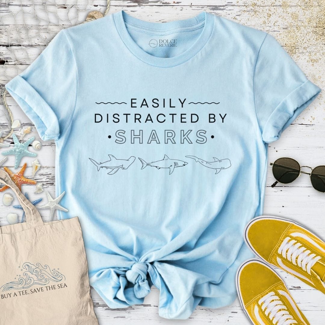 Easily Distracted By Sharks T-Shirt Light Blue / S