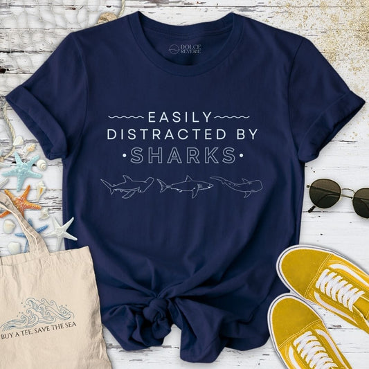 Easily Distracted By Sharks T-Shirt Navy / S