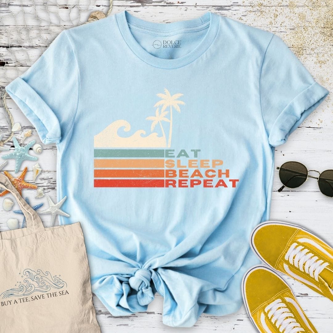 Eat Sleep Beach Repeat T-Shirt Light Blue / S